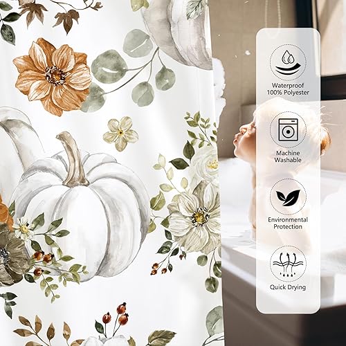 Miniatura 7 de MEHOFOND Cortinas de ducha de calabaza de otoño para baño, cortina de ducha floral de otoño, cortinas de ducha para decoración de baño, cortinas de