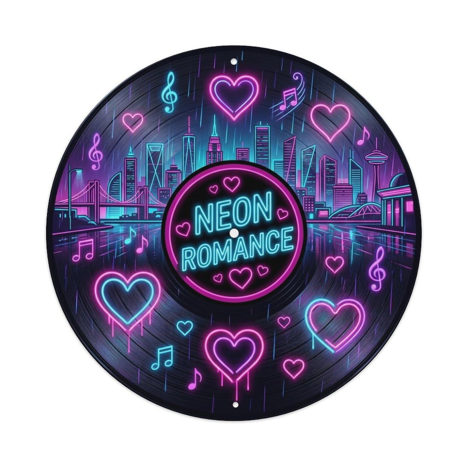 Synth Pop Vinyl Records Neon Romance Music Cover Metal Tin Sign