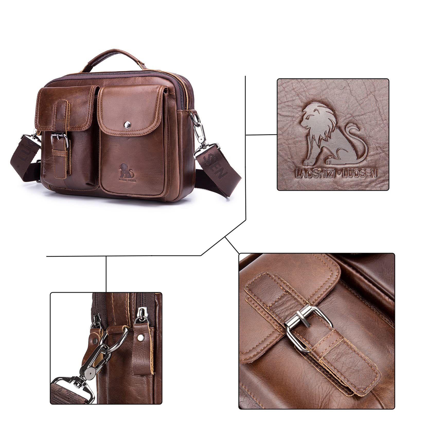 Bolsa de Hombro de Negocios Bolso Cuadrado de Cuero Para Hombre Bolso Colgante Vintage de Moda Viajes de Estudio Bolso de Bolsillo Multifuncional