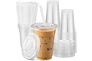 AOZITA Disposable Plastic Cups with Lids and Straws