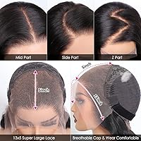 Vista 5 de Pizazz - Peluca frontal de encaje transparente HD 13 x 4, peluca de cabello humano brasileño ondulado 9A sin pegamento, predespuntada con abuelitos