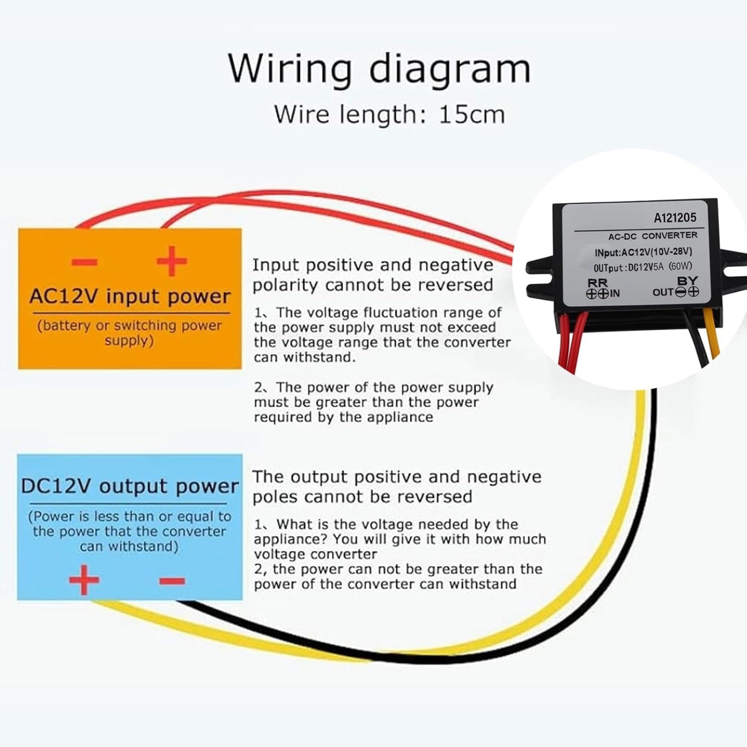 Step Down Converter Power Converter Waterproof Step Down Volt Converter AC 10-28V to DC 12V Converter AC-DC Step Down Power Module(5A)