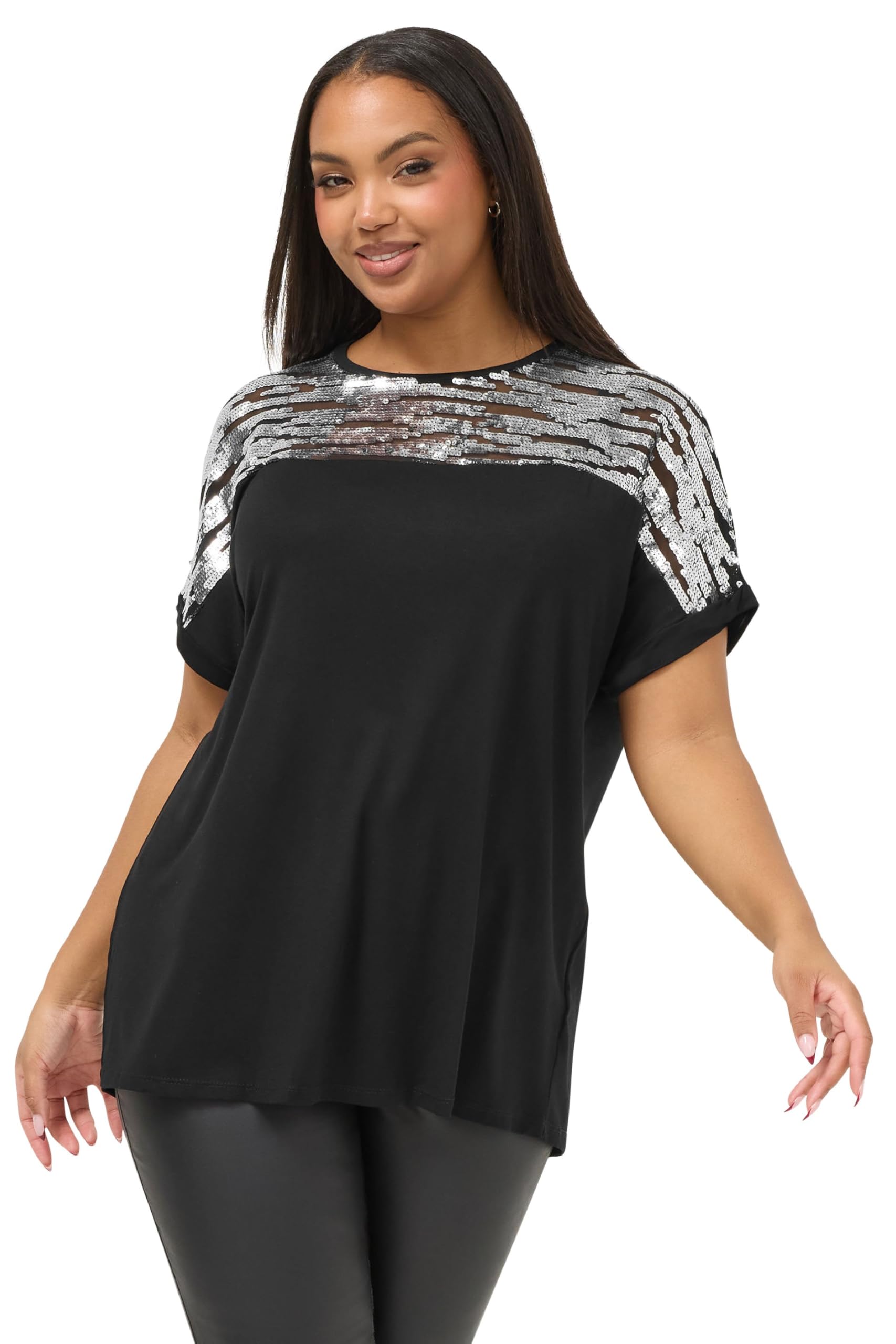 Yours Women's Sequin Animal Top in Black | Size: 22-24