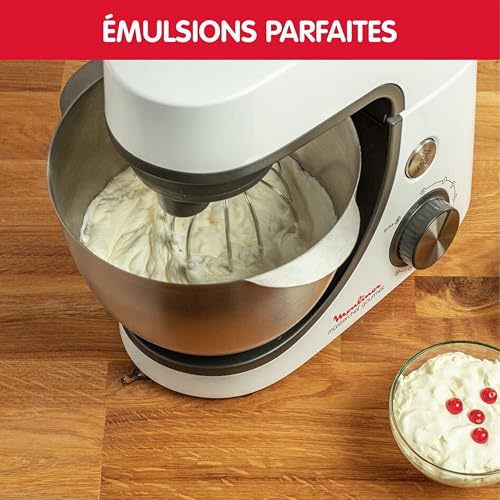 Moulinex Robot pâtissier, Capacité bol 4,6 L, 8 vitesses + Pulse, Technologie Fouet Whisk pour un fouettage parfait, Batteur et pétrin en fonte d'aluminium, 1100 W, Masterchef Gourmet blanc QA510110 - 5
