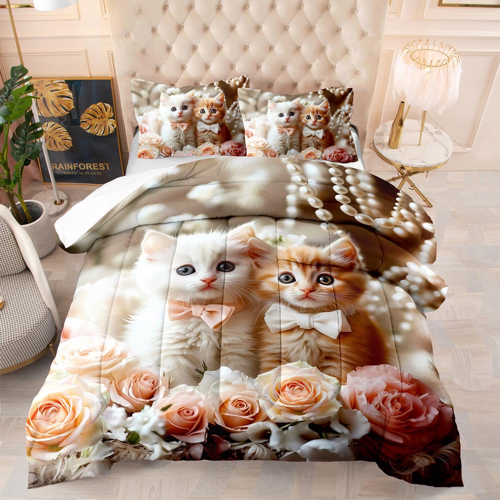 Couette 4 saisons de qualité supérieure 230x260 cm imprimé chat avec ses taies