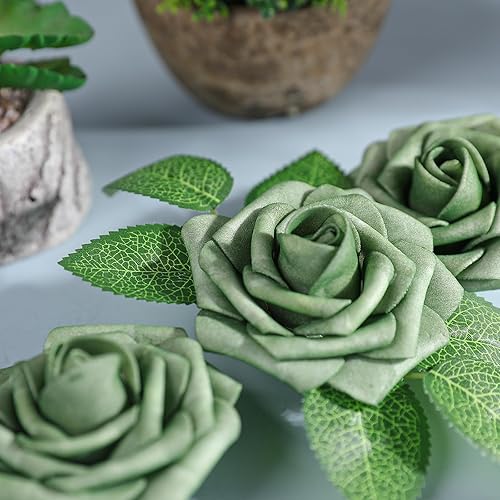 Miniatura 7 de AmyHomie Flores artificiales rosas rojas, 25 rosas falsas de aspecto real con tallo para ramos de boda, centros de mesa, arreglos de fiesta, baby