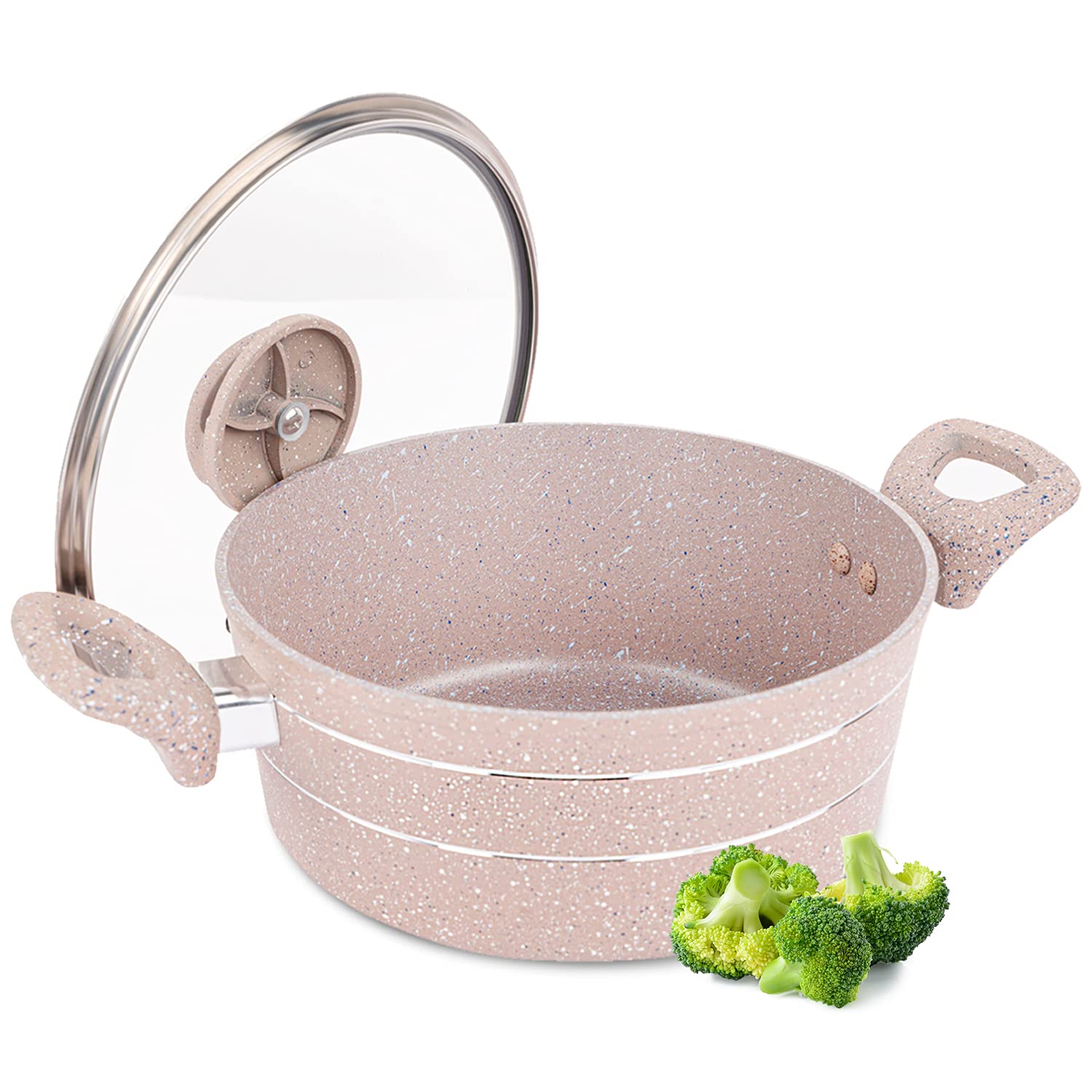 Royalford 32Cm Smart Casserole With Glass Lid - Comfortable Handle, Durable, Aluminium Construction, Non-Stick Granite Coating, Ideal For Gas, Induction & Ceramic Hobs. Rf9472Bge, Multi