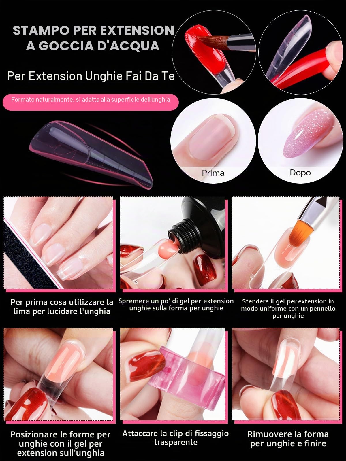 TOROKOM 120 Forme Duali per Gel Poly - Stampini Rosa per Ricostruzione con Gel Estensore - Ideale per Nail Art, Salon e DIY
