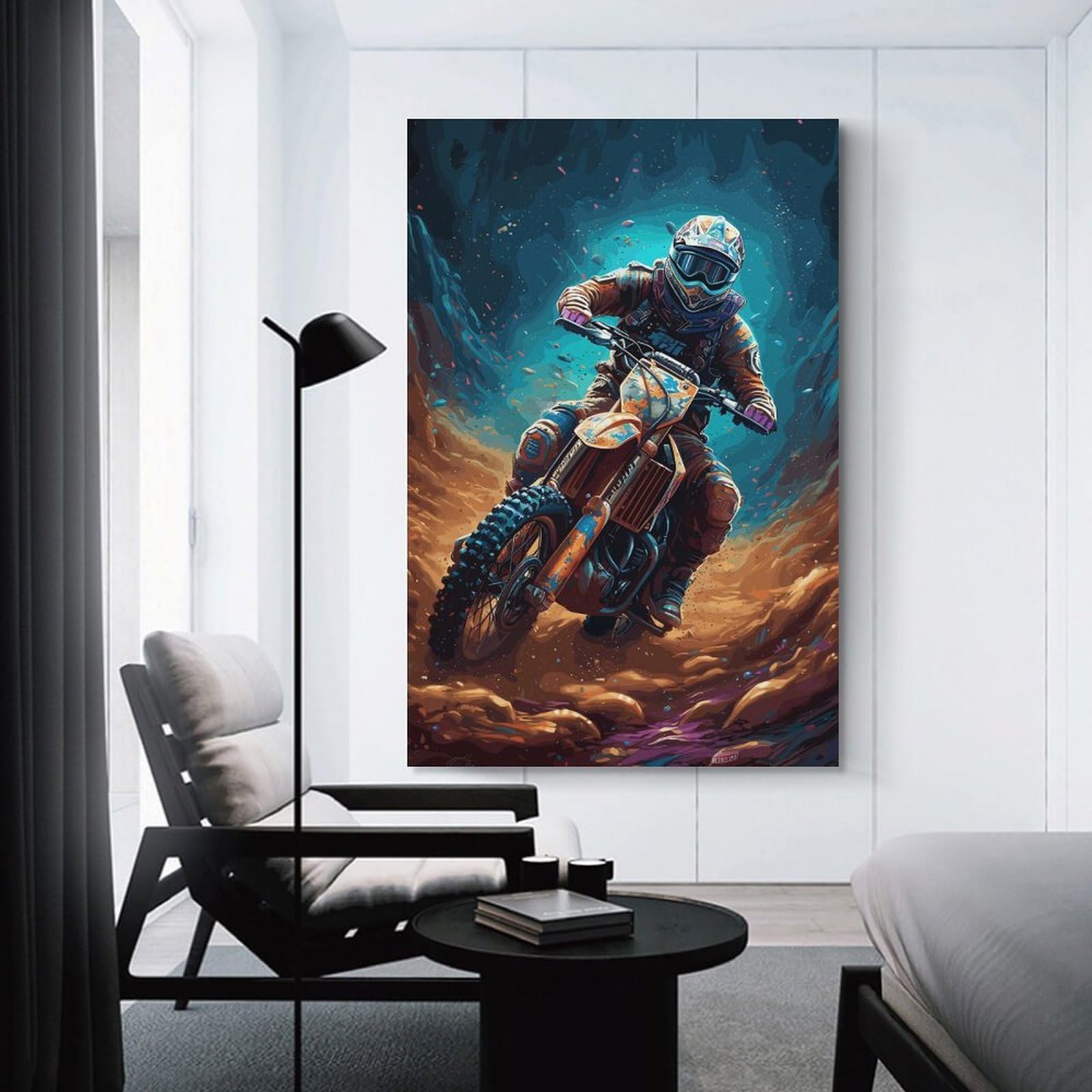 Junmoney Dirt Bike Space Astronaut Decorative Wall Artwork 16x24inch(40x60cm), for Living Room, Bedroom, Office Or Hallway, Decorative Artwork with Broad Appeal