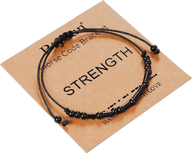 Morse Code Bracelets for Women Inspirational Gifts for Her Adjustable Black Adjustable Braided Men Bracelets Motivational Best Friend Birthday Gifts for Sister Daughter Mom Dad Christmas Jewelry…