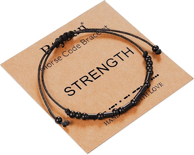 Morse Code Bracelets for Women Inspirational Gifts for Her Adjustable Black Adjustable Braided Men Bracelets Motivational Best Friend Birthday Gifts for Sister Daughter Mom Dad Christmas Jewelry…