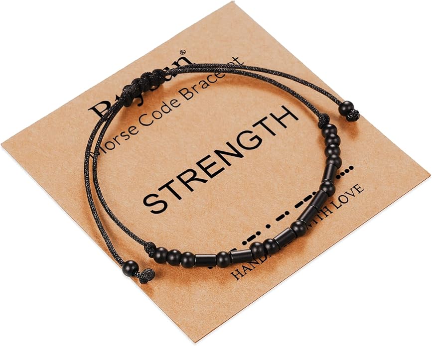 Morse Code Bracelets for Women Inspirational Gifts for Her Adjustable Black Adjustable Braided Men Bracelets Motivational Best Friend Birthday Gifts for Sister Daughter Mom Dad Christmas Jewelry…