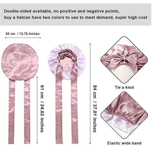 Miniatura 3 de Gorro de satén de seda para dormir, para mujer, banda elástica para cabello rizado, envoltura de cabello de seda (azul zafiro + azul claro)