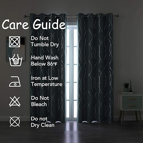 Miniatura 9 de SMILE WEAVER Cortinas opacas azules para dormitorio de 84 pulgadas de largo, 2 paneles, diseño impreso, cortinas de oscurecimiento de habitación,