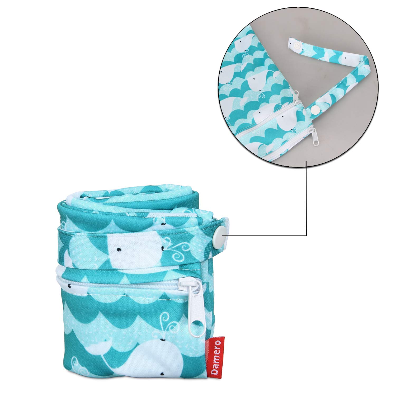 Damero Cloth Diaper Wet Dry Bag with Handle (Medium, Cute Whale) image 4