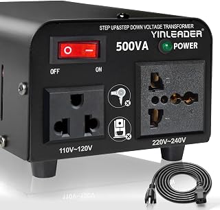 Yinleader 500W Step Up/Down Voltage Transformer Converter 110V to 220V, 300W Continuous Power, Safe Circuit Breaker US Cord