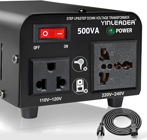 Yinleader 500W Voltage Transformer Power Converter(110V to 220V, 220V to 110V) Step Up/Down Converter 110/120 Volt - 220/240 Volt w/US Power Cord [300W Continuous Power]