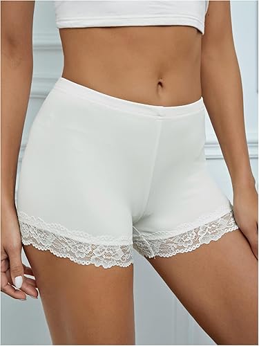 Miniatura 4 de MakeMeChic Pantalones cortos con ribete de encaje para mujer, sin costuras, sin costuras, para debajo de los pantalones cortos