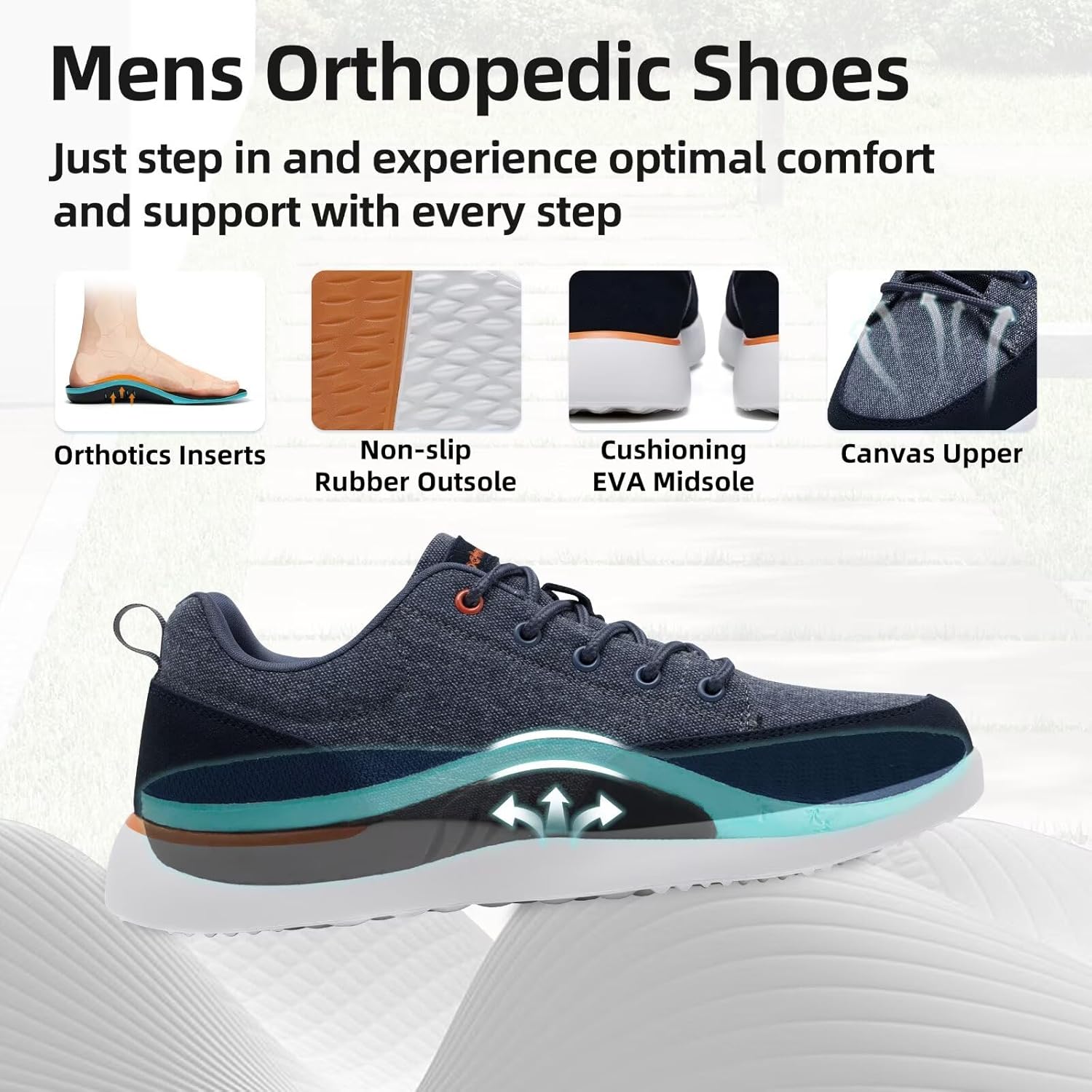 OrthoComfoot Men's Orthopedic Arch Support Walking Shoes: Comfortable Cushioned Plantar Fasciitis Relief Shoes, Breathable Orthotic Fashion Sneakers for Foot and Heel Pain - Image 6