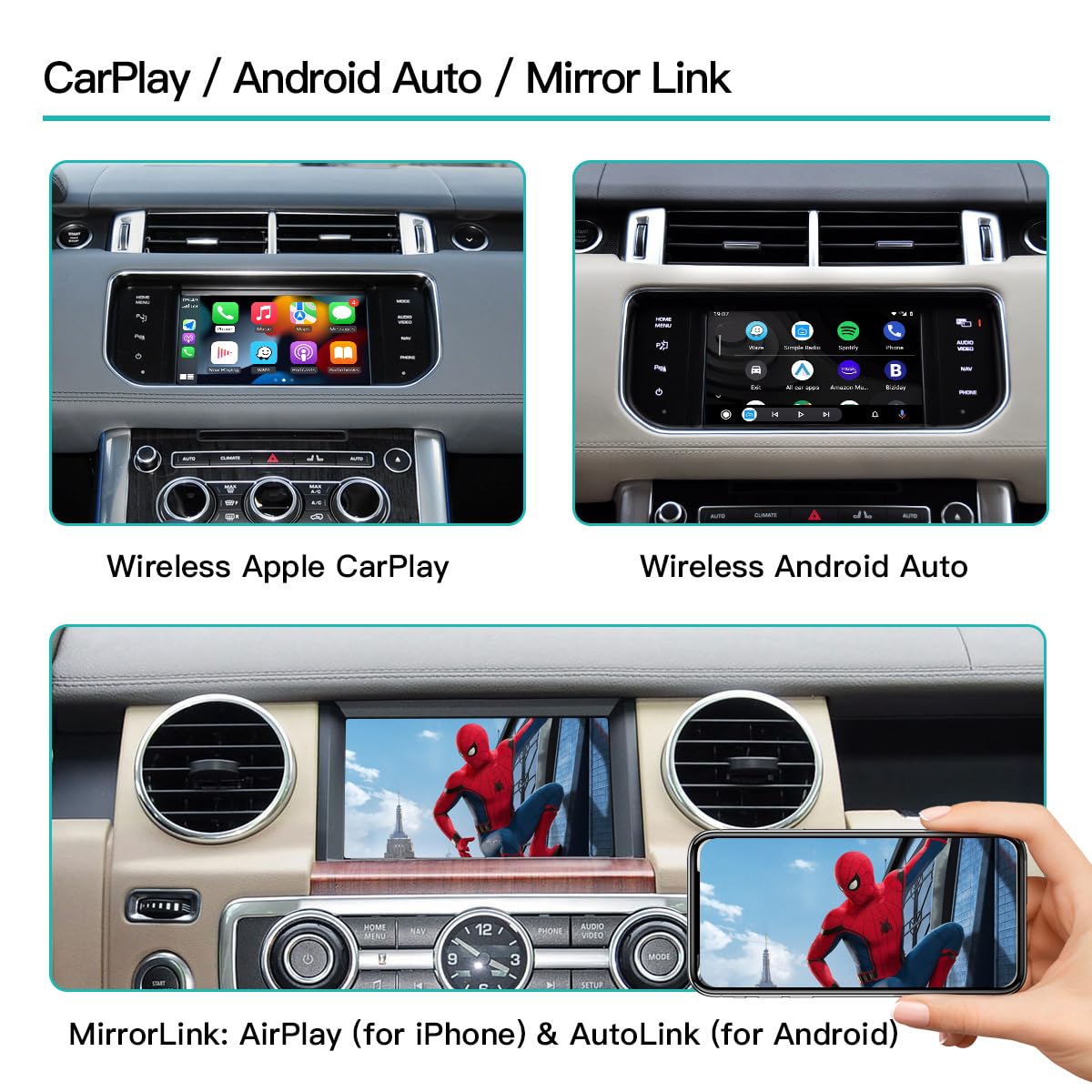 Module auto sans fil Carplay/Android pour Land Rover Jaguar Bosch Discovery 4 Aurora Freelander 2 XE XF XJ avec système Bosch 2011-2016 Support Mirrorlink et fonctions OEM voiture