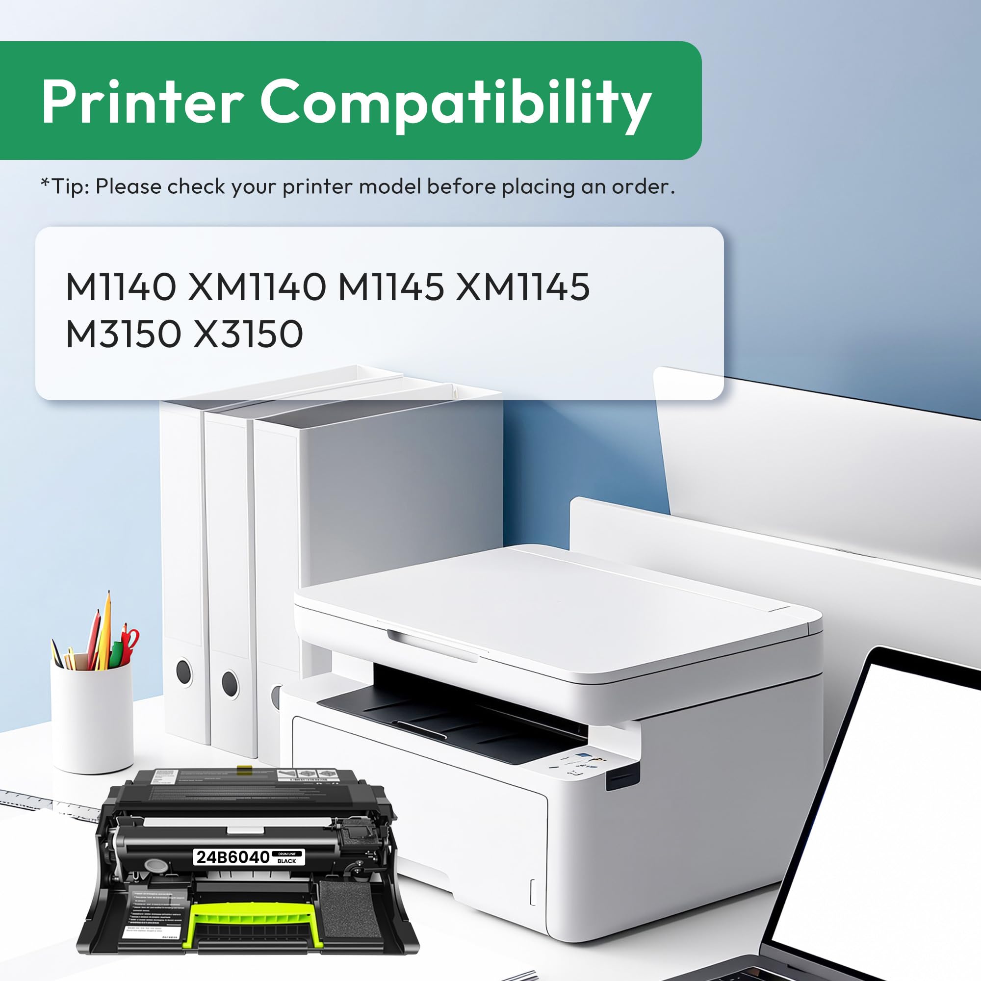 24B6040 - Unità tamburo di ricambio per Lexmark 24B6040, compatibile con stampanti M1140, M1145, M3150, XM1140, XM1145, XM3150, 24B6040, confezione da 1, 60.000 pagine)