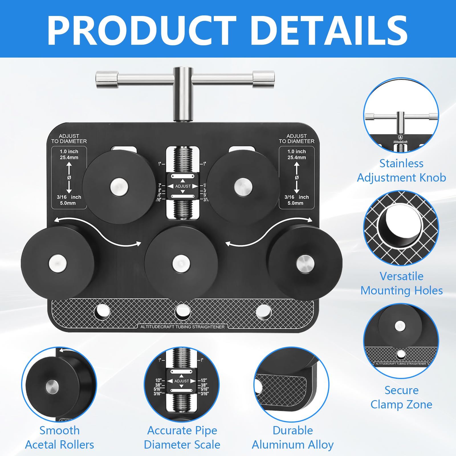 Enderezadora De Tubos, Enderezadora De Mangueras Para Conductos De Freno De 3/16"–1" (ø 4,75–25 mm) Para Conductos De Freno Cobre Y Aluminio Herramienta Profesional Y De Bricolaje Para Talleres