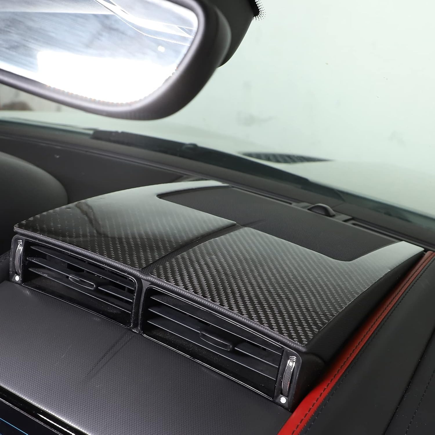 Daeiclru Real Carbon Fiber Car Center Console Panel Trim Cover Compatible with Jaguar F-TYPE 2013-2022, Center Console Dashboard Trim Cover Sticker Accessories (Style B - Black)