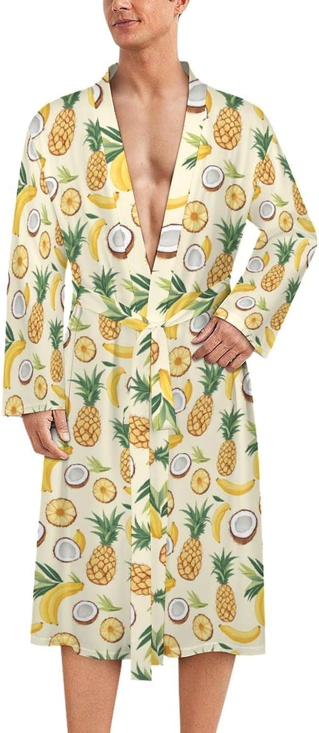 Coconuts Bananas And Pineapples Mens Robe Long Bathrobe for Women Bath Robes Lightweight Soft Printed Sleepwear