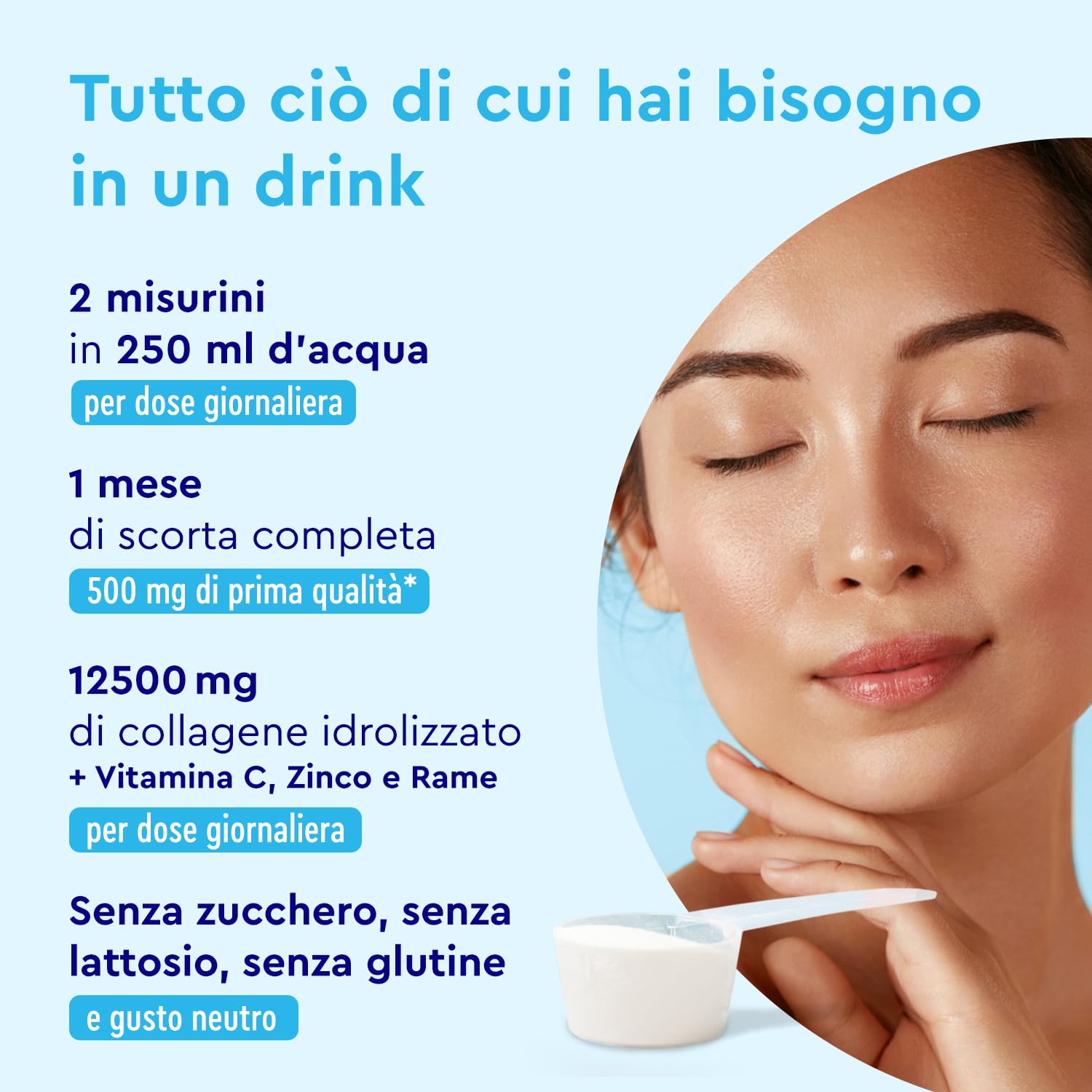 Collagene Marino Idrolizzato in Polvere, VERISOL marca brevettata, 500 g di Puri Peptidi di Collagene, con Vitamina C, rame e zinco, per Pelle, Articolazioni e Capelli*, senza additivi