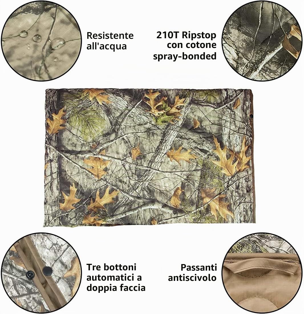 Coperta impermeabile Poncho Liner termica isolata da campeggio con borsa a compressione per attività all'aperto Trekking Campeggio Pesca Caccia Escursione Coperta da Picnic,CP camo