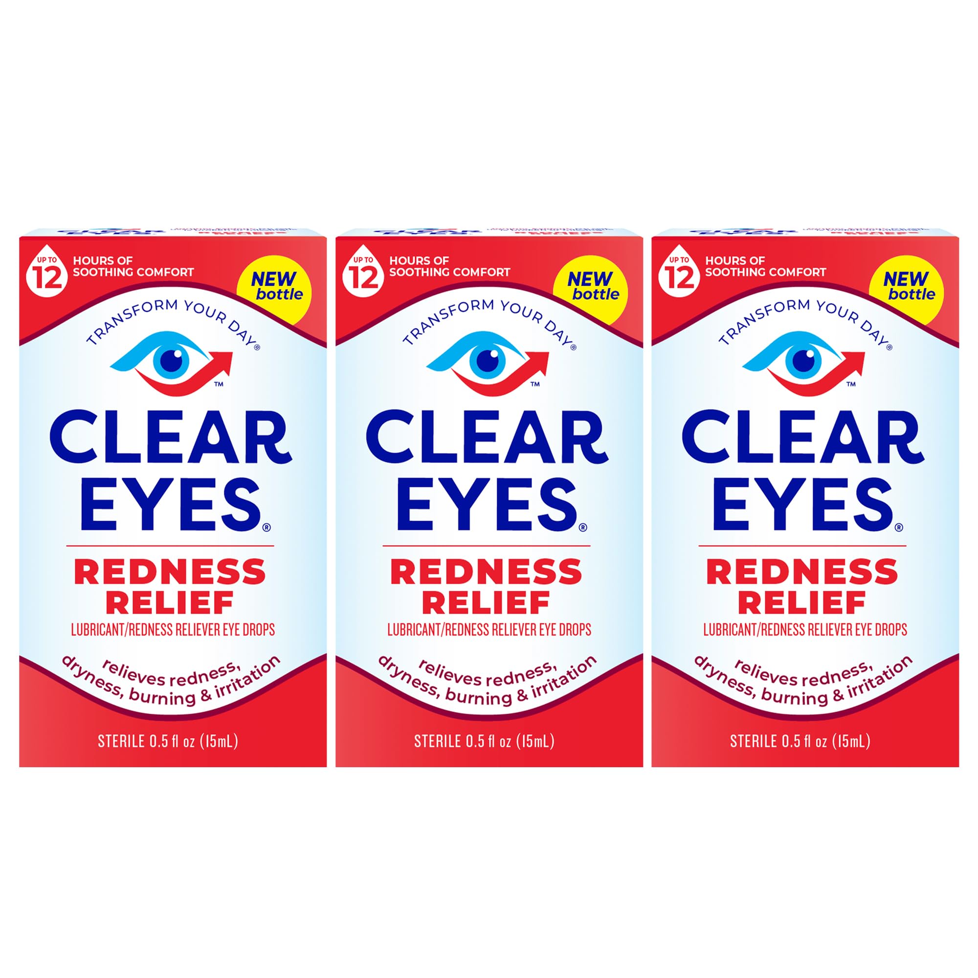 Clear Eyes Redness Relief | Relieves Drying, Burning & Irritations | 0.5 oz | Pack of 3