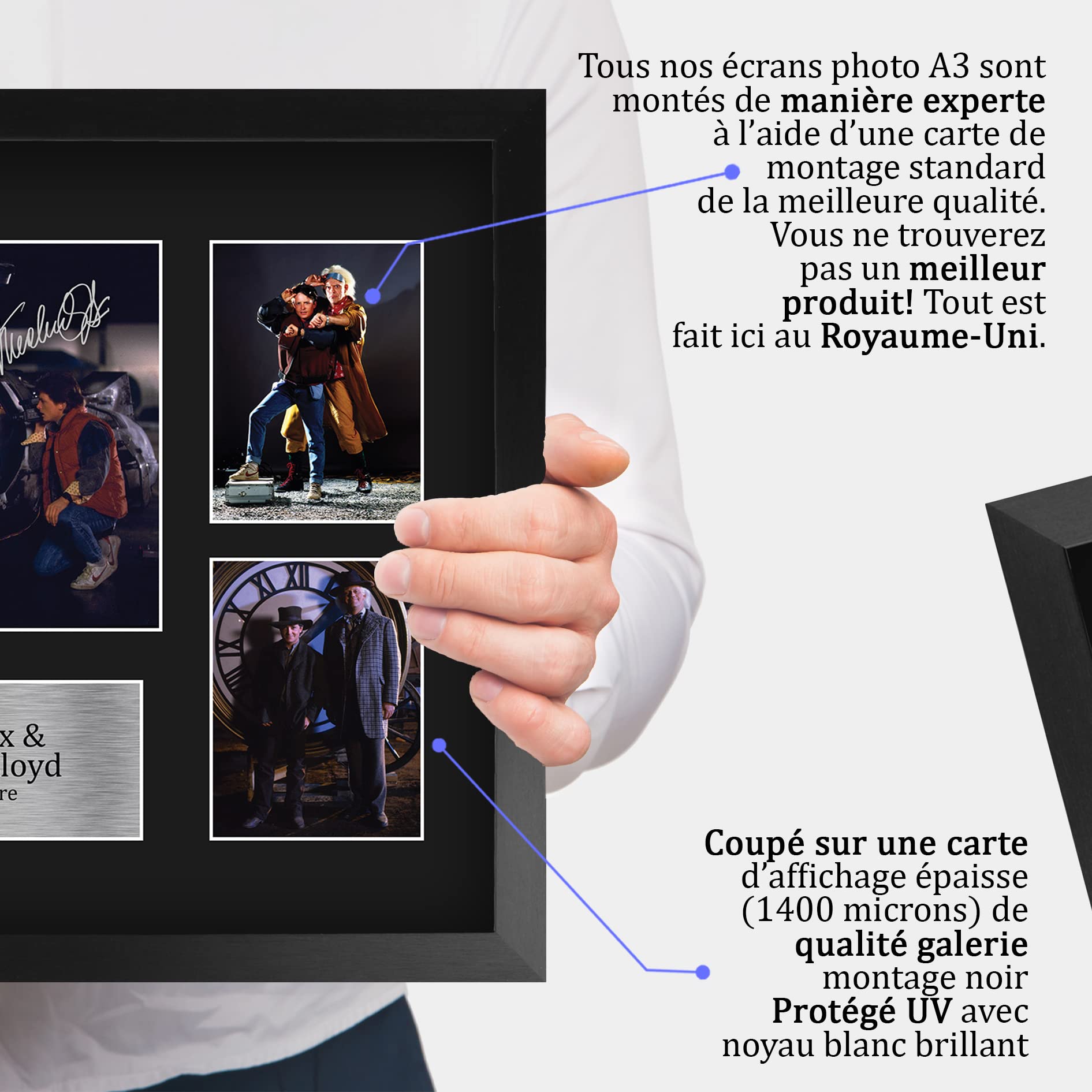HWC Trading FR A3 Michael J Fox & Christopher Lloyd Back to the Future Cadeaux Imprimés Affichage de présentation d’autographes signés pour les fans de cinéma - A3 Encadré
