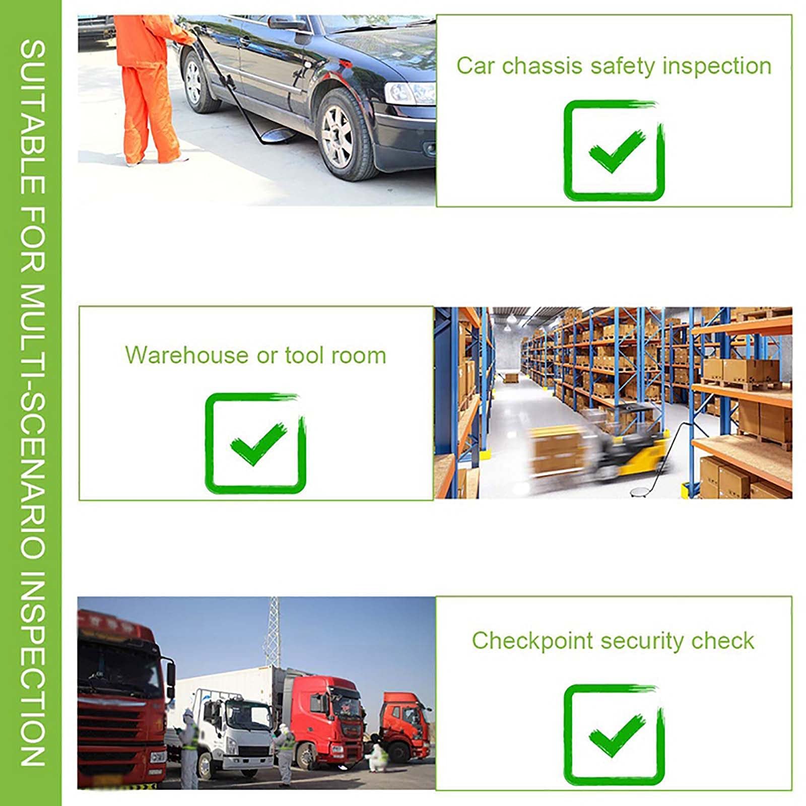 Espejo de inspección de vehículo de 12 Pulgadas, Espejo de Seguridad con Ruedas y luz led para verificación de Seguridad Debajo de automóviles, Camiones, Equipos, Exceso de estantes y Esquinas,