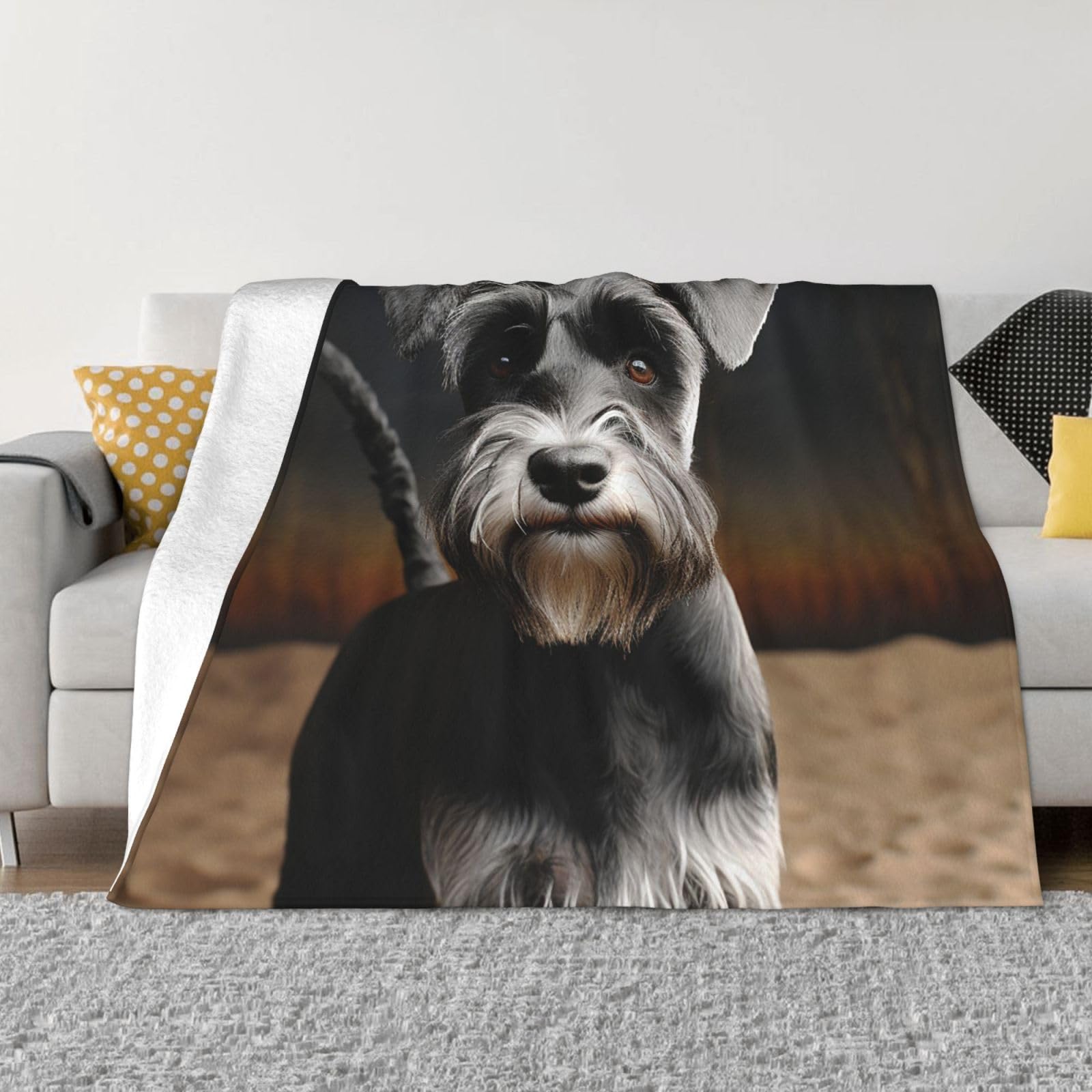 FodPand Animal Schnauzer Dog Fleece Blanket 50"x40" Lightweight Warm Throw Blanket for Bed Couch Cozy Air Conditioning Quilt All Seasons Decorative Fuzzy Blankets Gifts for Women Men