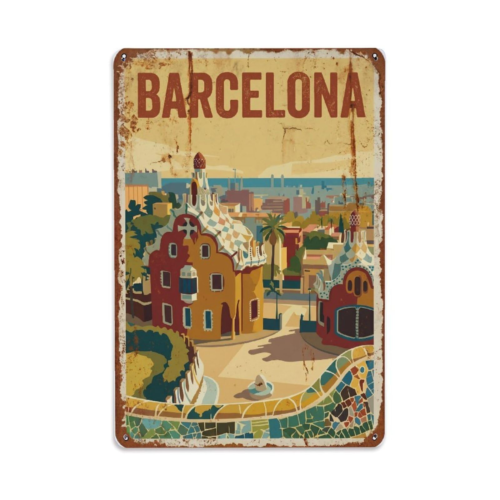 Vintage Travel Pavilion Spain Modernist Metal Tin Sign Plaque Wall Decor for Cafe, Club Bar, Office, Home Garden Metal Poster 8x12Inch