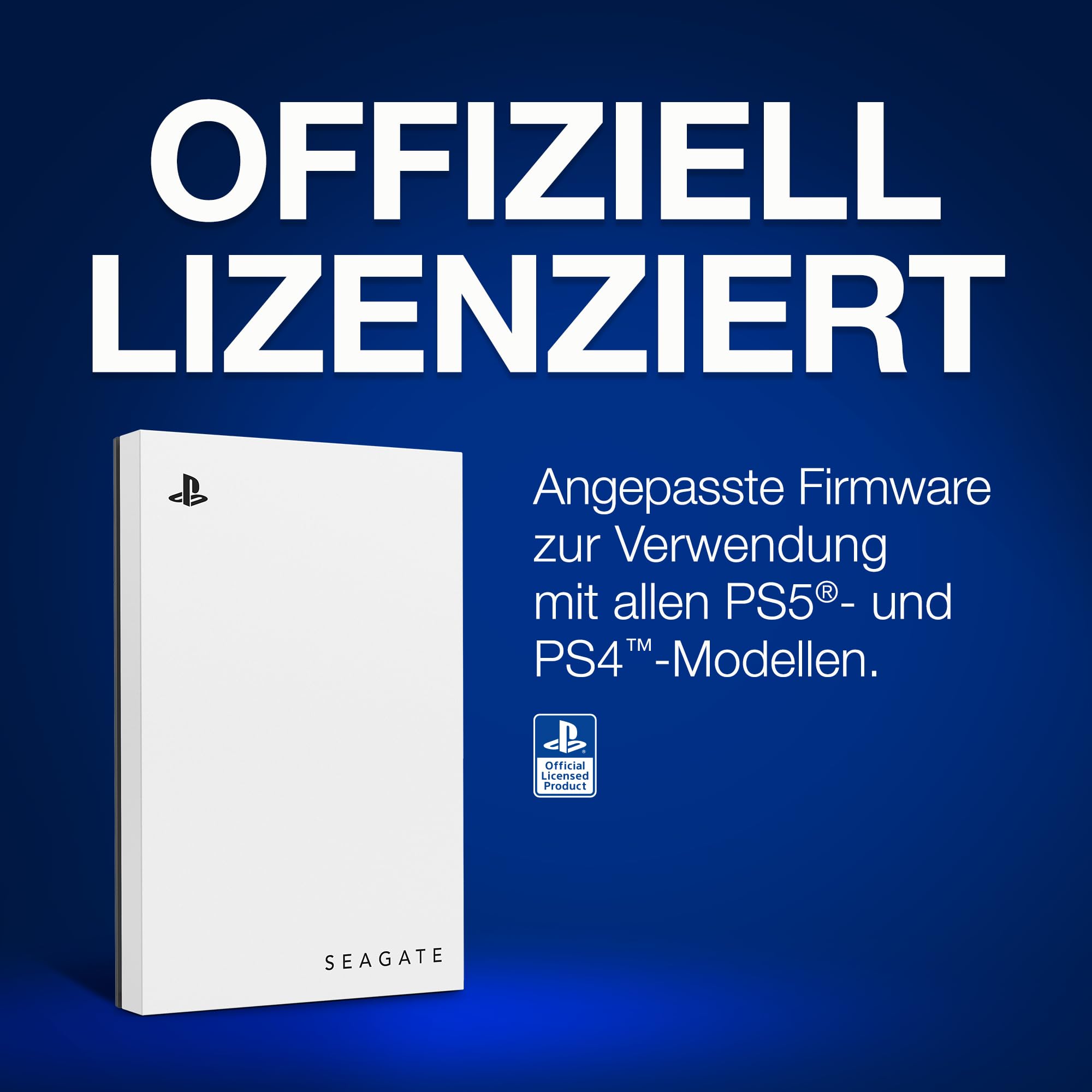 Seagate Game Drive PS4/PS5, 5TB, tragbare externe Festplatte, 2.5 Zoll, USB 3.0, weiß, LED blau, Plug and Play, Modellnr.: STLV5000200