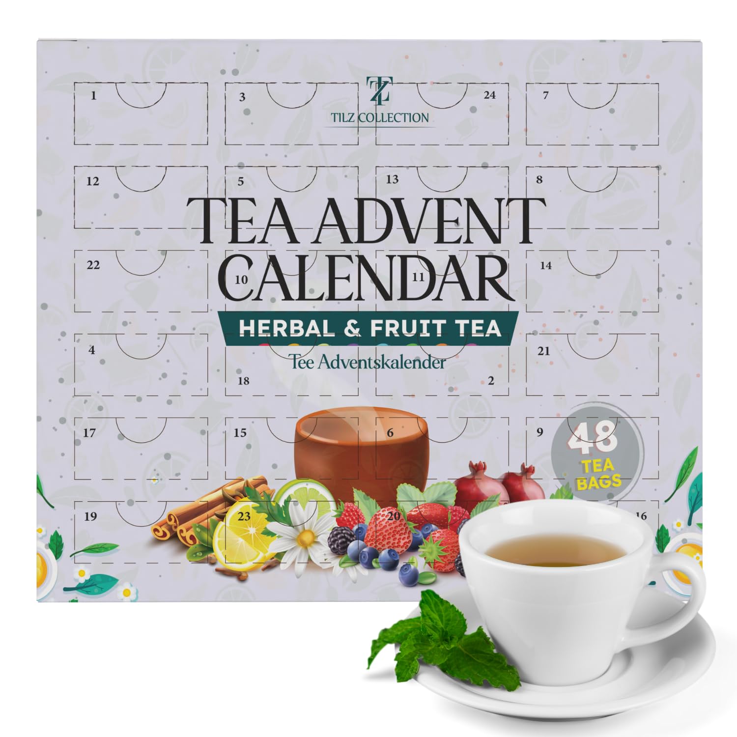 TILZ COLLECTION Calendario dell'Avvento 2025 per uomini e donne, 2 x 24 giorni di selezione di tè aromatizzato | Tè alle erbe, frutta e spezie | Set per il tè natalizio