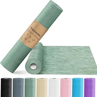 25m x 30cm Vlies Tischläufer, Tischläufer Eukalyptus Grün Tischdeko Tischband für Kommunion, Hochzeiten, Einschulung, Taufe, Geburtstage, Jugendweihe und Party