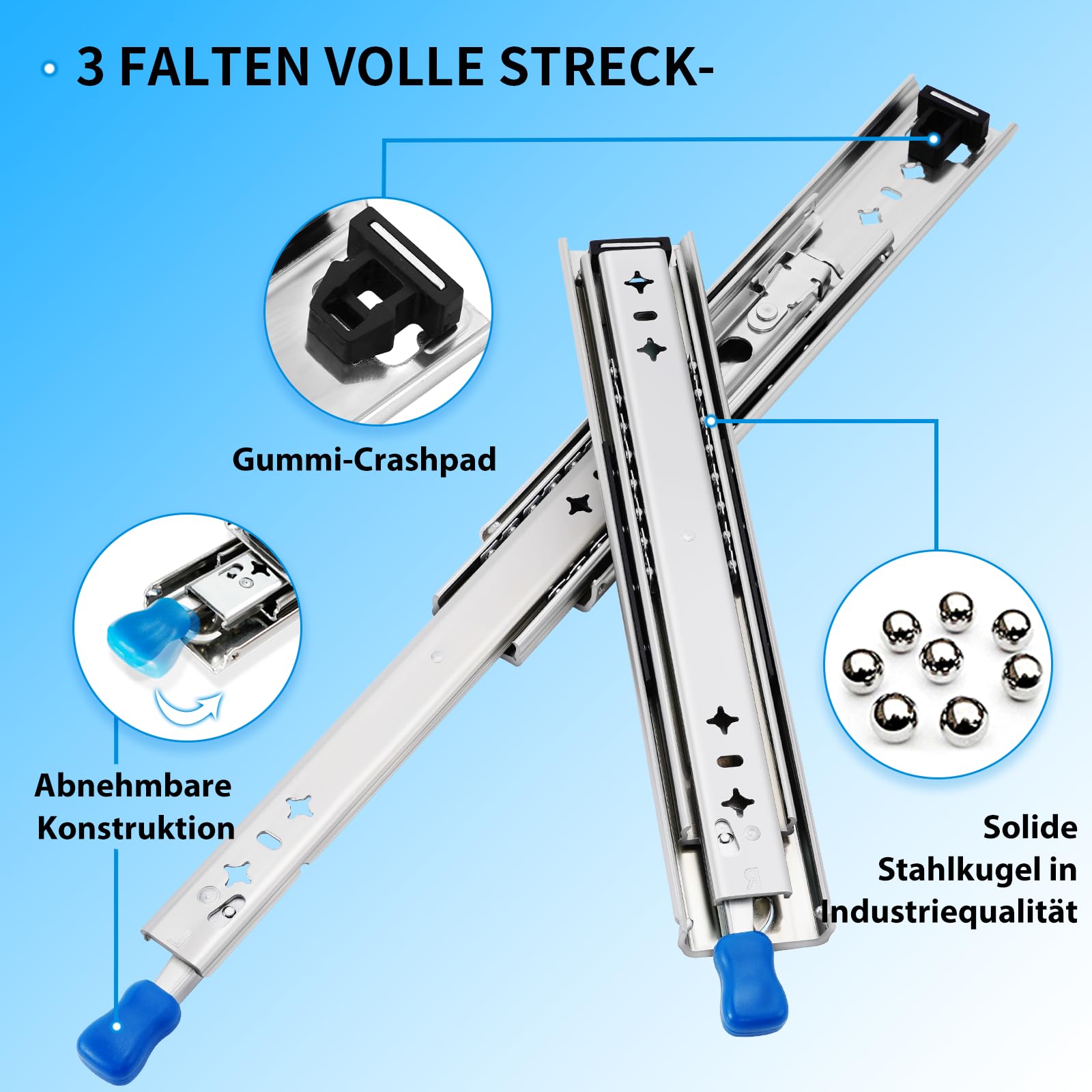 2 rieles de cajón con bloqueo de carga pesada, 53 mm de alto/largo: 950 mm, con cerradura, guías para cajones, cajones, sistema de rieles, extracción de ruedas, carga pesada, 93 kg, 1 par