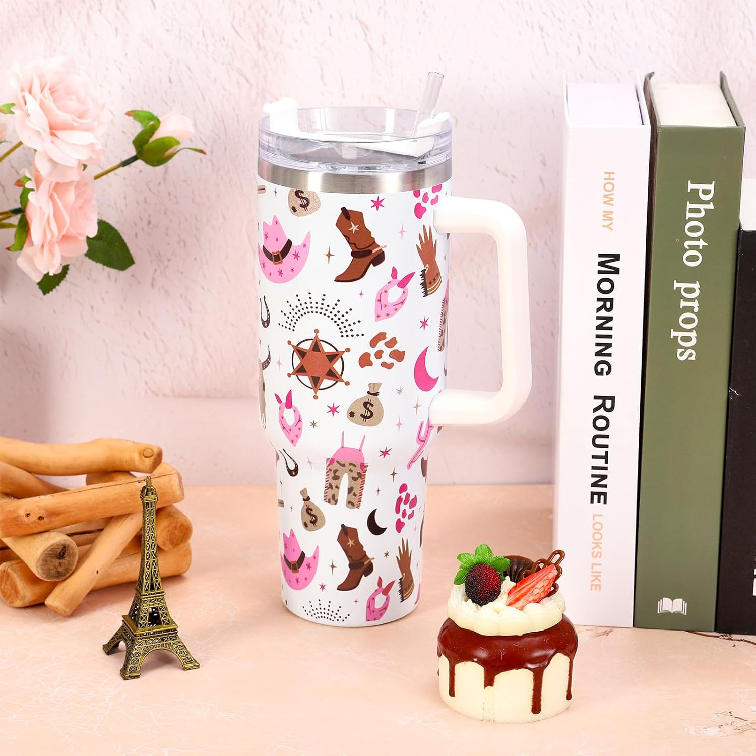 Whaline 40oz Cowgirl Tumbler with Handle Straw and Lid Travel Tumbler Coffee Cup for Women Friend Holiday Birthday - Image 5