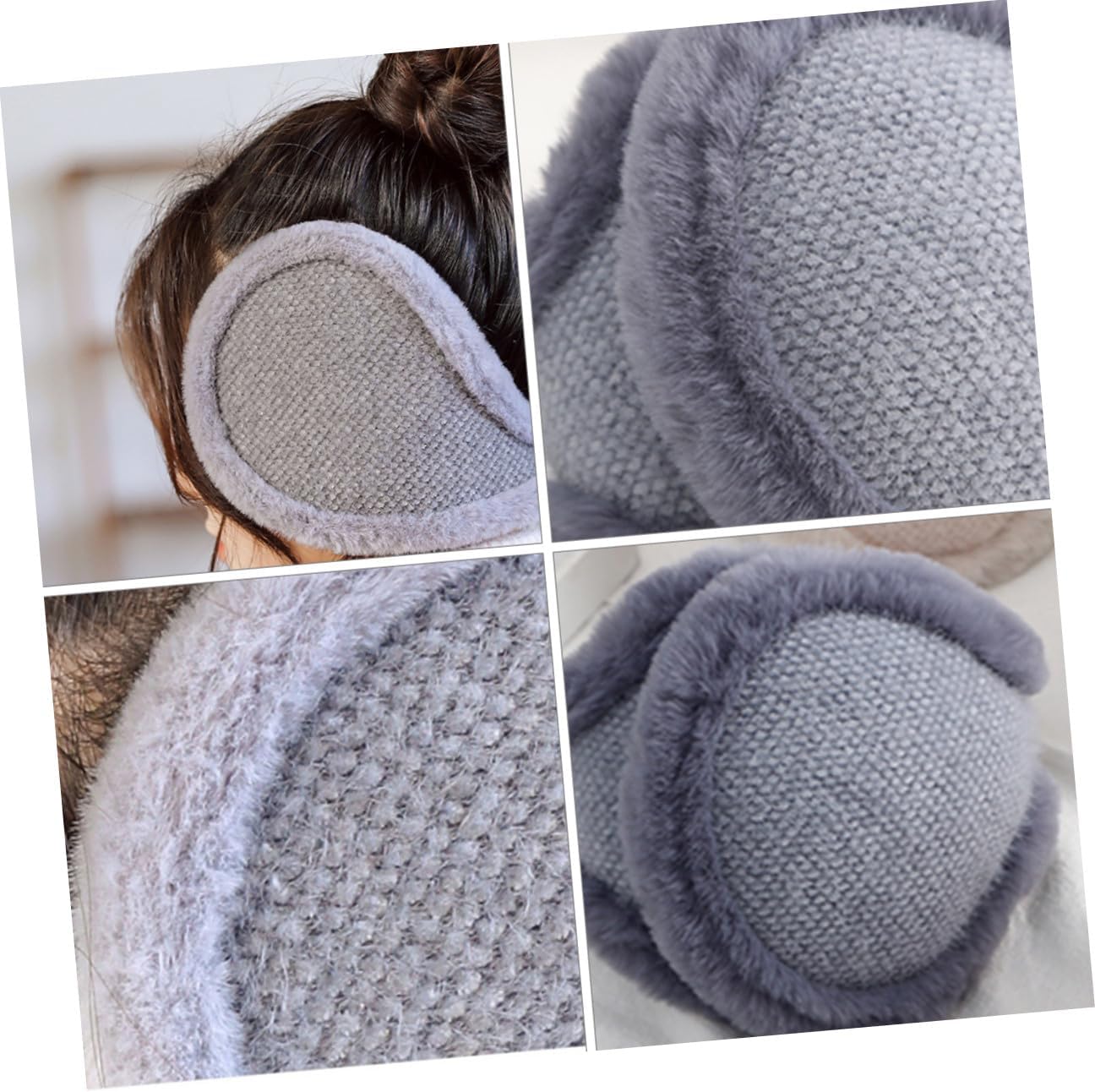 Abaodam Plush Winter Earmuffs Ear Warmers Windproof Ear Protector Foldable Back-wear for Men and Women Outdoor Cold Weather Smoke Gray