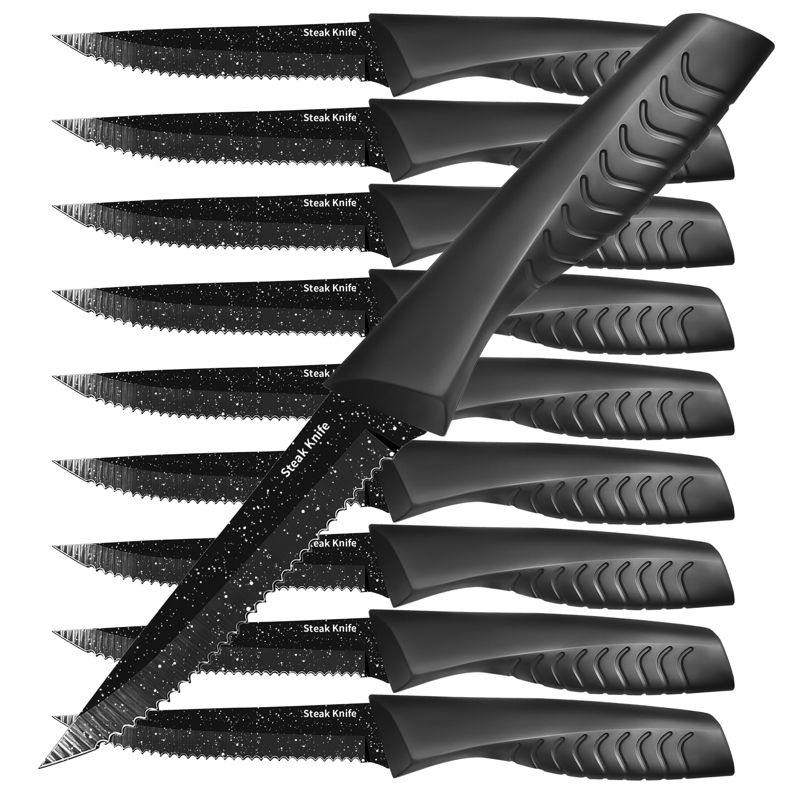 FXXNNN Steak Knives Set of 10, Serrated Steak Knife Set, Dishwasher Safe
