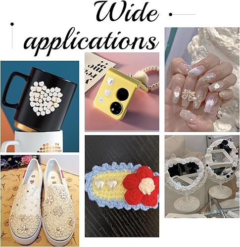 Miniatura 5 de PH PandaHall Perlas semicirculares, 460 unidades, 7 estilos en forma de corazón, cuentas planas de plástico ABS, diamantes de imitación, cuentas