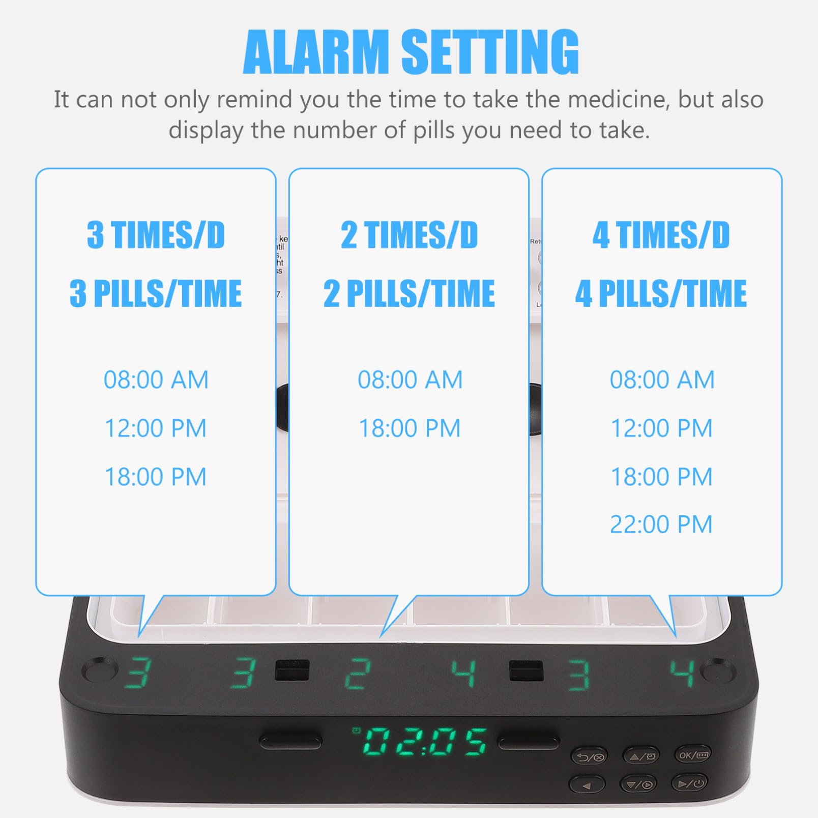 KOMBIUDA Elektronische Pillendose mit 7 Alarmen und LED Zeitdisplay 3 oder 6-fächer Medikamentenbox Auspc mit Großer Kapazität für Erwachsene und Erinnerung zum Pünktlichen