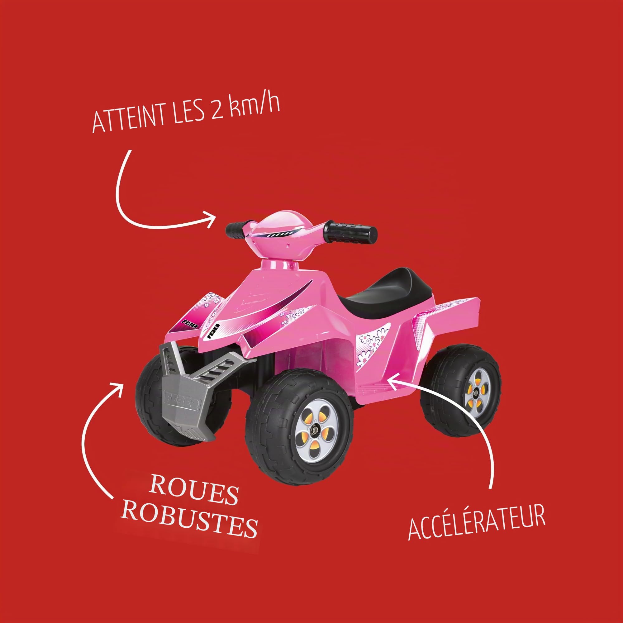 FEBER - Quad Racy Pink 6V, Voiture électrique pour Enfants de 18 Mois à 3 Ans, avec accélérateur, Grandes Roues Robustes pour Plus de stabilité, autonomie 40 Min, Chargeur Inclus, Famosa (FEN50000)
