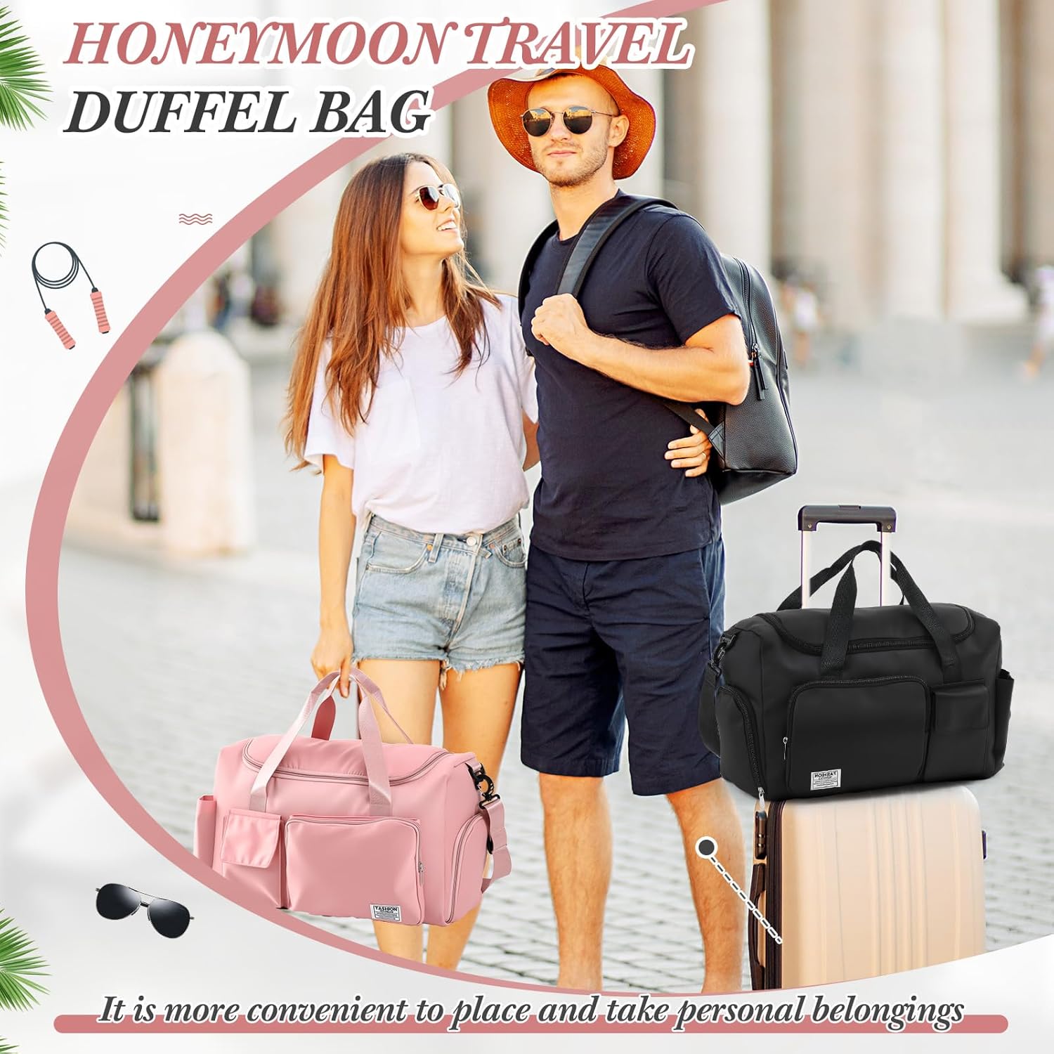 2 Sets Couple Travel Duffel Bag Honeymoon Waterproof Weekender Women Gym Bags with Shoe Compartment Carry on Overnight Handbag for Family Friends Wedding Bridal Shower Gift