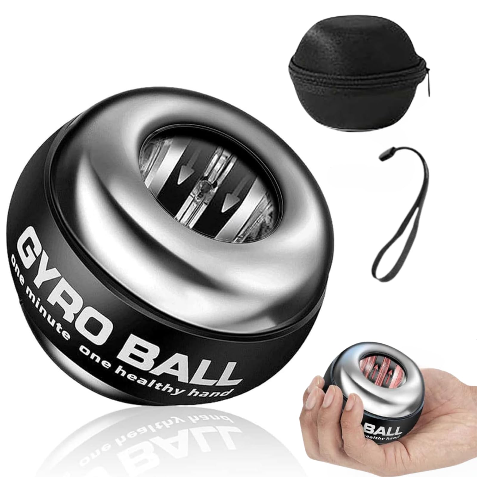 The AutoStory Advanced Gyro Wrist Strengthener Ball - Enhancing Arms, Fingers, and Wrists with Auto-Start Technology for Powerful Muscles and Bones (Bag Included) (Lights, All Metal)-image-43