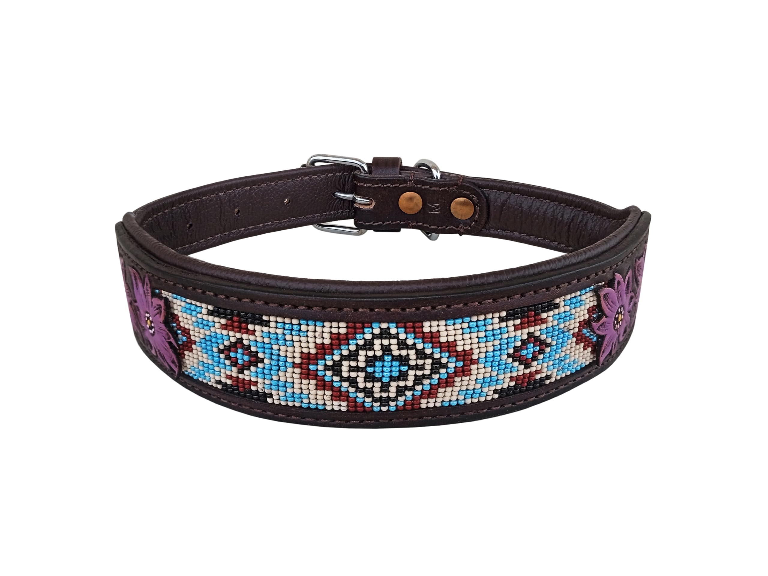 Affilare 10AB036 Hundehalsband aus Leder, mit Perlen, Western-Stil, strapazierfähig, gepolstert, für Komfort, Größe M (43,2 - 53,3 cm, mittleres Loch bei 48,3 cm)