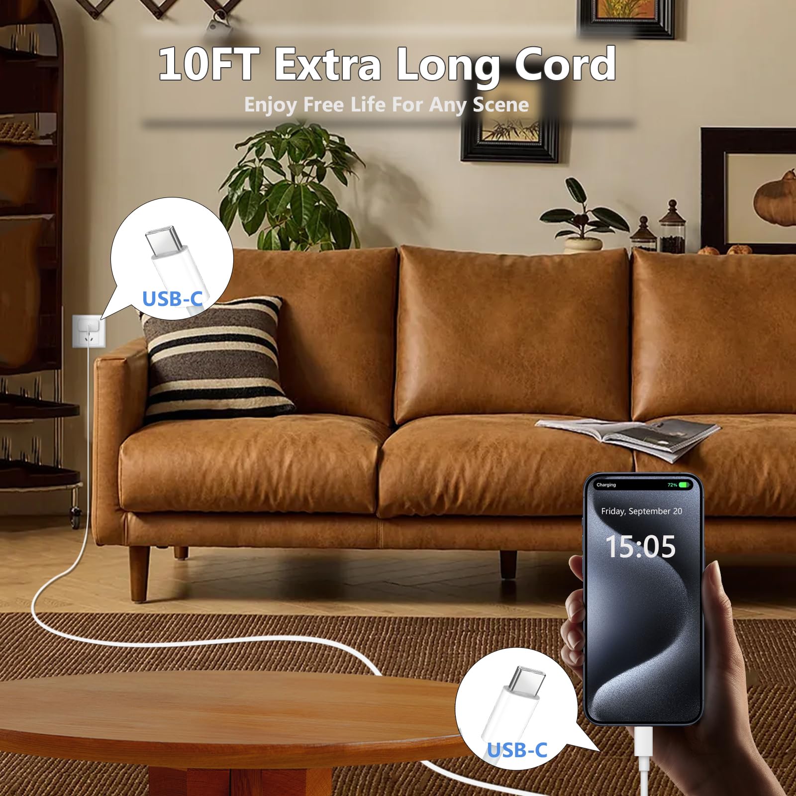 10FT for iPhone 16 15 Charger Fast Charging, Long USB C to C Charger Cord with 20W Type C Phone Fast Charging Block for iPhone 16/16 Pro/16 Pro max/16 Plus, iPhone 15/15 Pro/15 Pro max/15,iPad, 2Pack