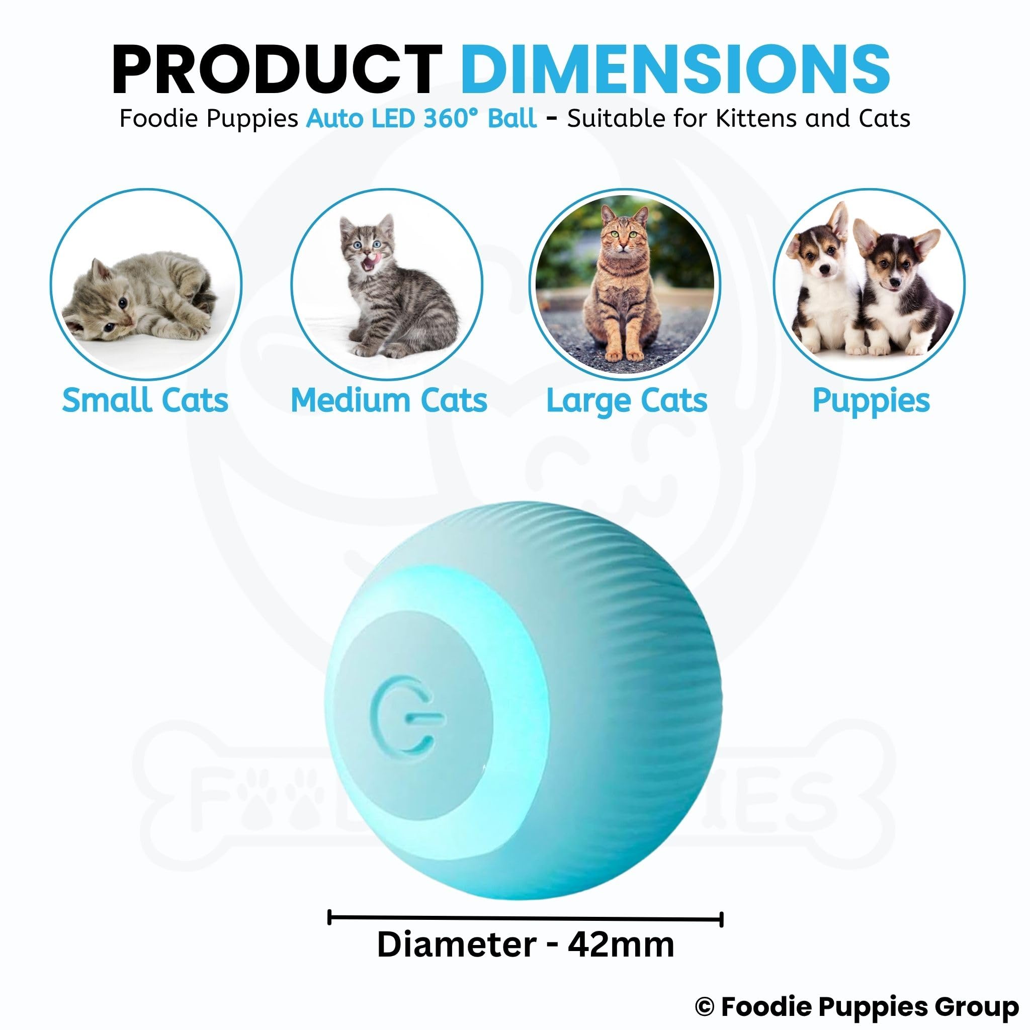 Foodie Puppies Smart LED 360° Toy Ball - (42mm) for Cats, Kittens & Puppies I Interactive Rechargeable Rotating Ball with LED Light, Cat Chasing Toy Automatic Rotating Smart Obstacle Avoiding